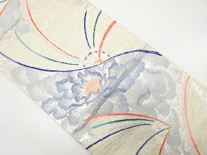 花に蝶模様織り出し　袋帯
